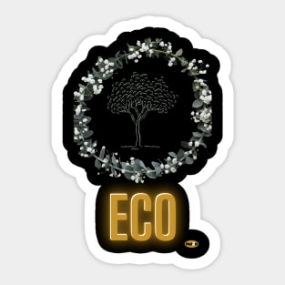 Mel2D - T-Shirt Eco golden and tree white. Sticker